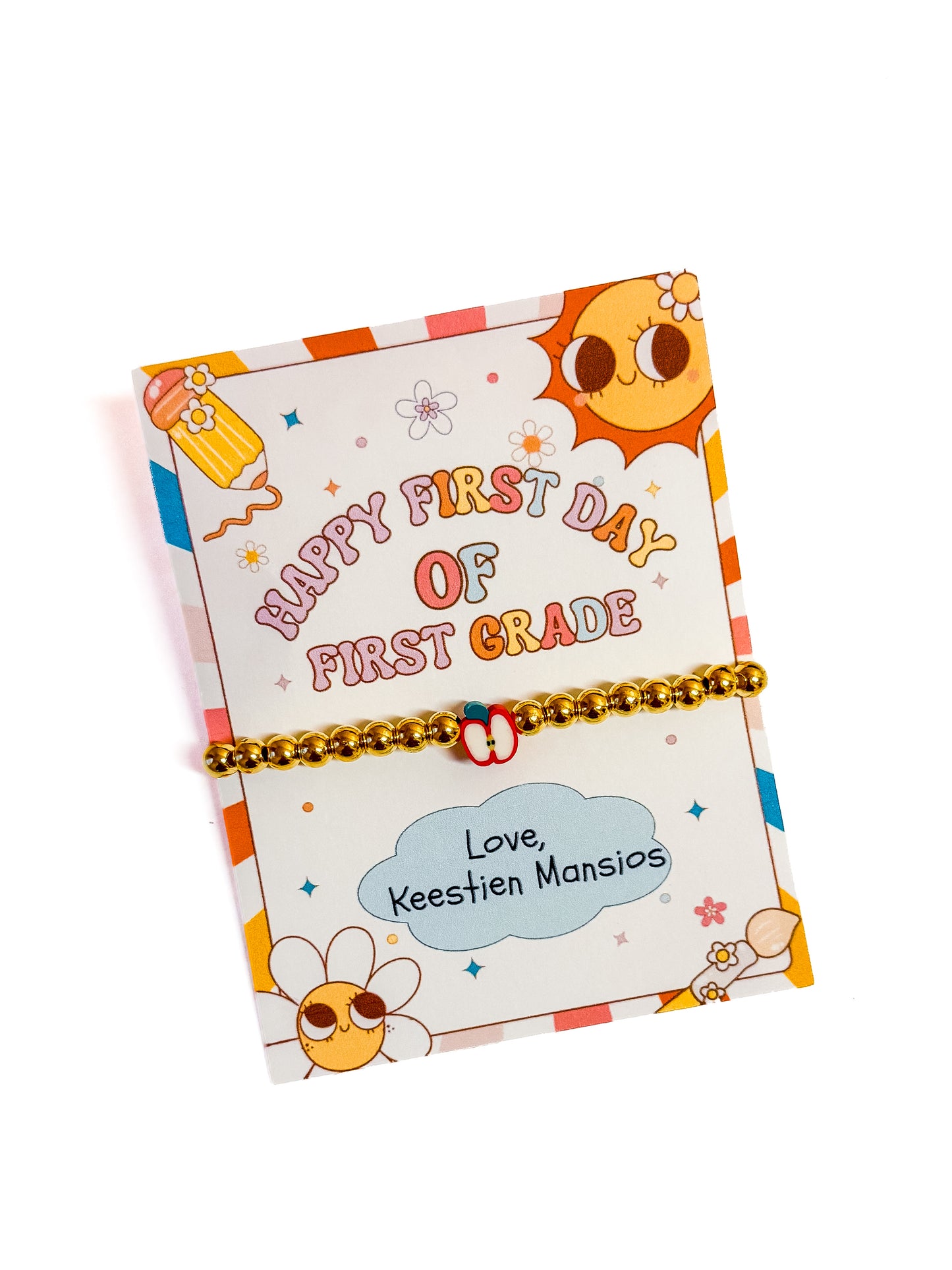 Personalized first day card and bracelet