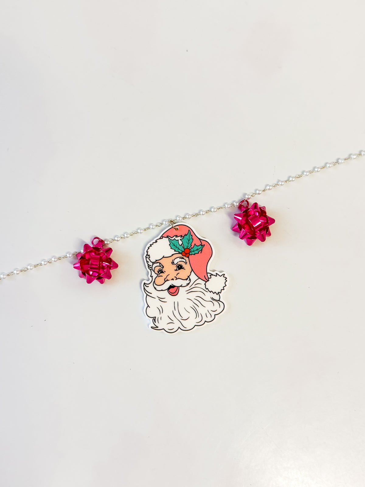 Pink Christmas charm necklace